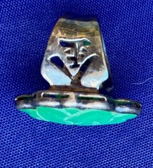 Vintage Hong Kong Sterling 925 Carved Green Jade Endless Knot Ring Shou Ji Sz 6