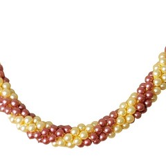 Vintage 60s Beaded Necklace Women Jewelry Gold Pink Peach Beads Formal 17 inch