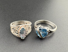 925 Sterling Silver Vintage Sky & Swiss Blue Topaz Designer Rings Sz. 8 & 8.5