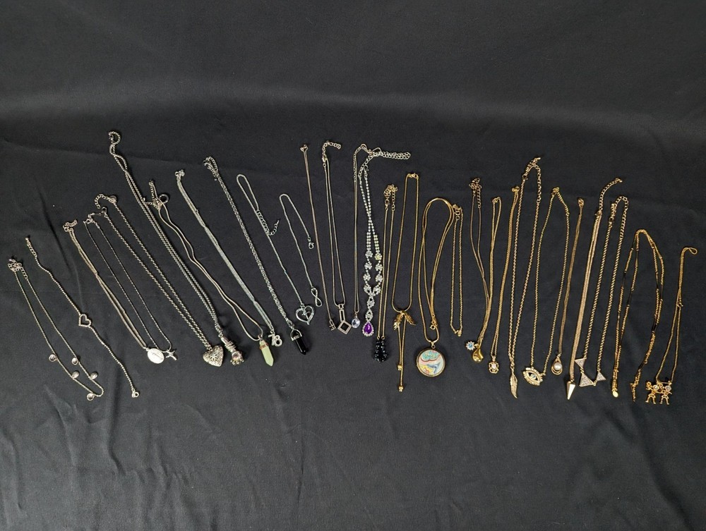 Monet & Assorted Costume Jewelry Necklace Lot 30pc Crystal Geometric Religiou…