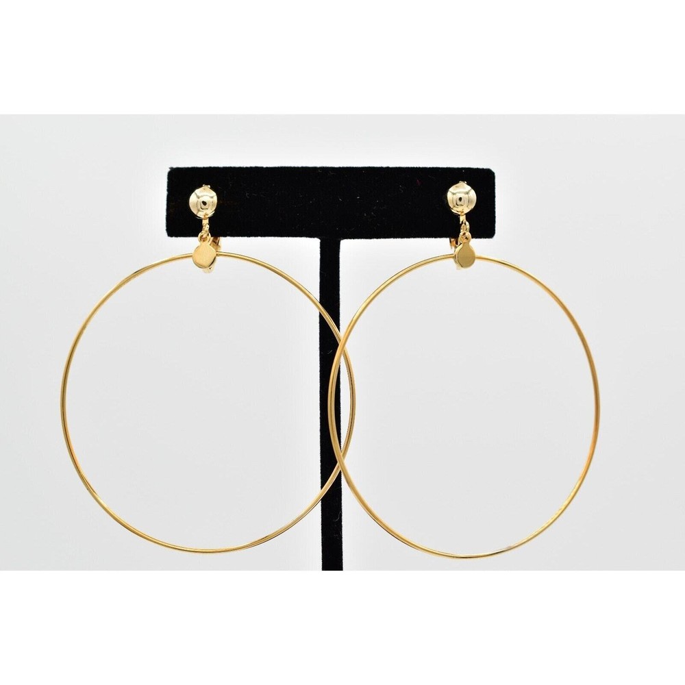 Vintage Dangle Clip Earrings Lightweight Gold Tone Large Round NOS 1980s BinA4