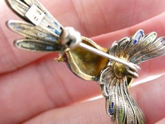 Italian Alioto Adriana Gilt 800 Silver Enameled Hummingbird Pin Brooch 5g 45mm
