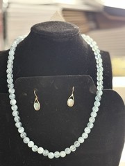 VINTAGE 18” RARE AQUA SHAPED GEMSTONE BEADED NECKLACE /EARRINGS PUERTO RICA MADE
