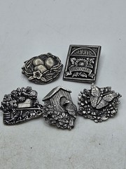 Collection Of 5 Birds And Bloom Pewter Brooches. Signed, 4 Limited Edition
