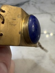 VINTAGE 7 1/2” Long LAPIS LAZULI GEMSTONE BRASS BRACELET Stone 7/8” X 5/8” Oval!
