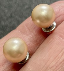 Vintage 8mm Champagne Faux Pearl Stud Earrings
