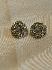 Vintage Monet Silver Tone Knotted Rope Clip-on Earrings Round Wreath