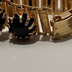 Vintage 1950’s Black Onyx Faceted Crystal Link Bracelet Fit a 6.5” Wrist. J-41
