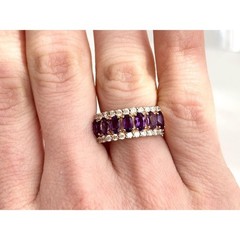 Faux Amethyst Clear Stone Rose Gold Toned Costume Jewelry Vintage Ring – sz 5.5