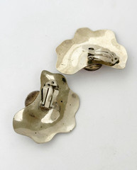 Vintage Silver Tone Earrings Oversized Sculptural Rose Quartz clip on Bold