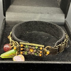 Vintage Faux Opal Heart, Japan Glass,& Book Chain Links Bracelet, Integrated New