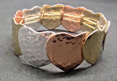 Hammered Heart Bracelet Silver Gold Copper 3 Tone Overlapping Shiny Stretchable