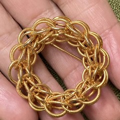 GOLD TONE ABSTRACT VINTAGE METAL BROOCH ROUND CIRCLE