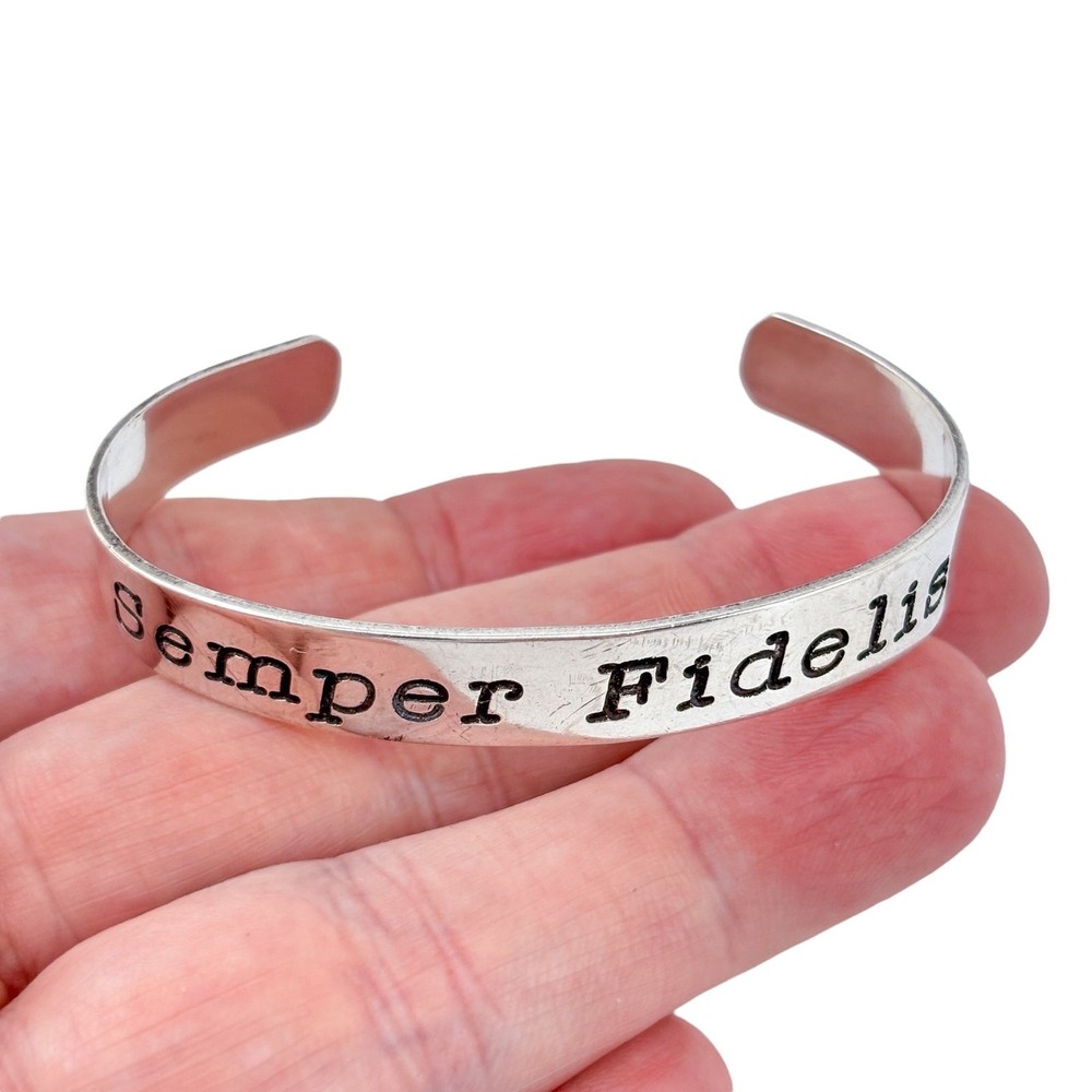 Vintage H&H Sterling Silver 925 | Semper Fidelis Marine Cuff Bracelet | 6.5″