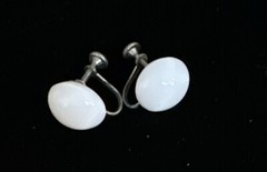 Vintage White Clip-On Earrings Domed Round Button Screw Back Retro Fashion