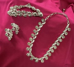 VINTAGE 3 PIECE SET! Smokey Gray Rhinestone Choker, Bracelet, Earrings (clip on)