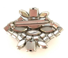 Vintage Silver Tone Prong Set Marquise and Round Clear Rhinestone Brooch Pin