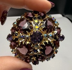Juliana D&E Book Piece Brooch Pin Shades Of Purple AB Rhinestone 2″ Ref #550 VTG