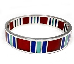 Signed EGYPTIAN REVIVAL MMA STERLING Bangle Bracelet TURQUOISE LAPIS CARNELIAN
