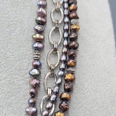 Vintage Multiple Strands PEARLS Bead Necklace Silver tone 18″
