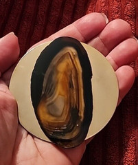 Vintage Banded Sliced Agate Brooch Pendant Art Nouveau Art Deco Minimalist