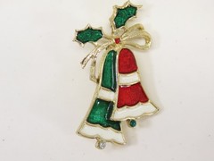 Christmas Bell Cluster Brooch Earring Set Enamel Beatrix Gold Tone VTG D2832