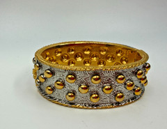 Vintage Bracelet Cuff Wide Studded Mixed Metal Two 80s 90s Chunky 6.5 in