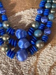 Vintage 60s Blue Necklace 1960s Three Strand Retro Chic Mid Century Mad Men Mod