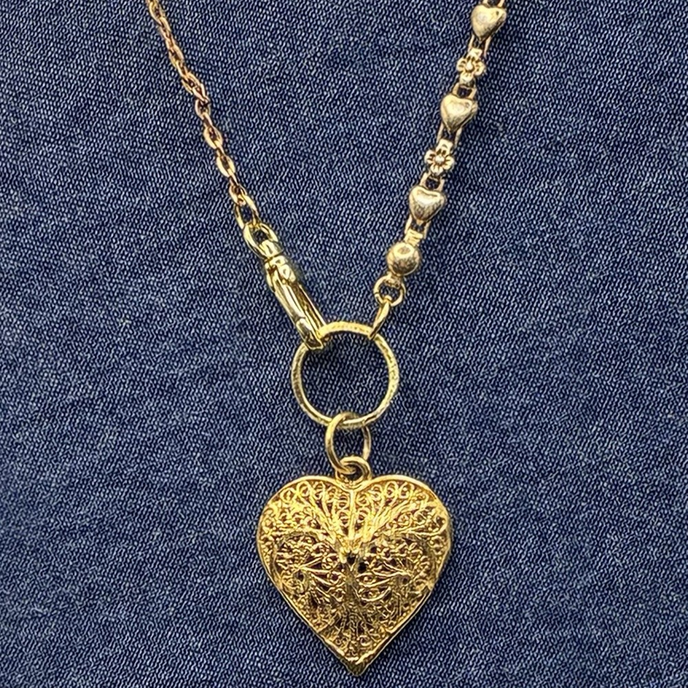 Vintage 12k Gold Filled Pocket Watch Fancy Chain FOB, Swivel Dog Clip, Heart