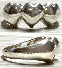 Vintage Handmade Sterling Silver Triple Heart Band Ring, Size 5.75, 3.2g
