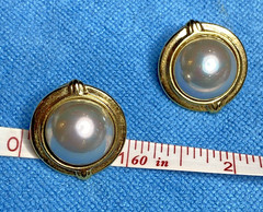 Carol Lee Signed Post Earrings Faux Iridescent Pearl Gold-Tone Vintage