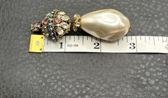 Rare Serbin Massive Royal Cross VTG 80s Faux Pearl Rhinestone Earrings Runway