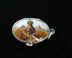 Antique Egyptian Revival Baby Moses Basket Charm with Baby 800 Silver Enamel
