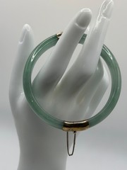 Vintage Genuine Natural Jadeite Jade Hinged Bangle Bracelet 60mm Safety Chain