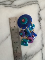 VINTAGE MAM Earrings Teal Purple 80s DANGLE Clip EARRINGS UNSIGNED 2.5 Inches