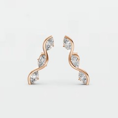 Ear Crawler Climber Stud Earrings Marquise Lab Grown Diamond Prong Setting