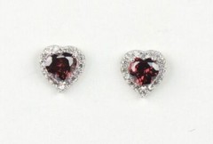14k Solid White Gold Halo Heart Stud Earrings