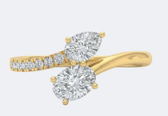 1.24TCW Pear & Oval & Round Cut White Moissanite Trendy Ring 10K Yellow Gold FN