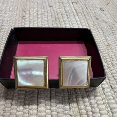 Vintage Brass Square Bullet Back Cufflinks Mother of Pearl Inlay Fashion Men