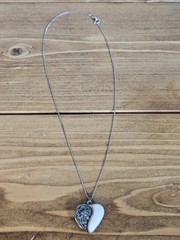 VINTAGE THAI Sterling Silver Mother of Pearl Markasite Heavy Locket 17” Chain