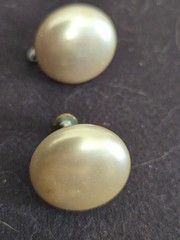 Vintage Plastic Round Pearl White Twist back Clip-on