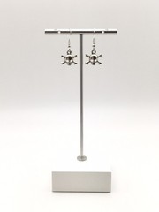 Silver Tone Costume Skull & Crossbones Hook Dangle Earrings #23