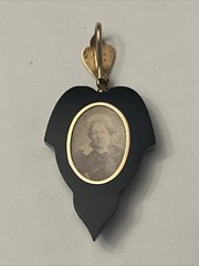 1880s Victorian 14K Gold Onyx Seed Pearl Mourning Pendant Albumen Photo Locket