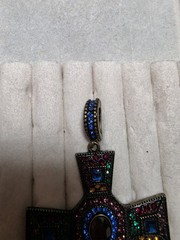 Swarovski Vintage Multi-Color Bronze Cross Pendant 3″ Lrg Detailed Bail one Chip