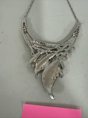 VTG Enamel Silver Tone Necklace With Crystals Adjustable Length Statement Blue