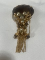 Vintage JULIANA DELIZZA Root Beer Amber Topaz Rhinestone Dangle Brooch Earrings