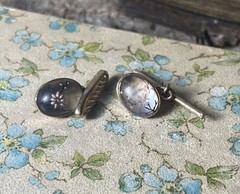 Gold Filled Cufflinks With Pink Flowers Cherry Blossoms Sold As Is V692