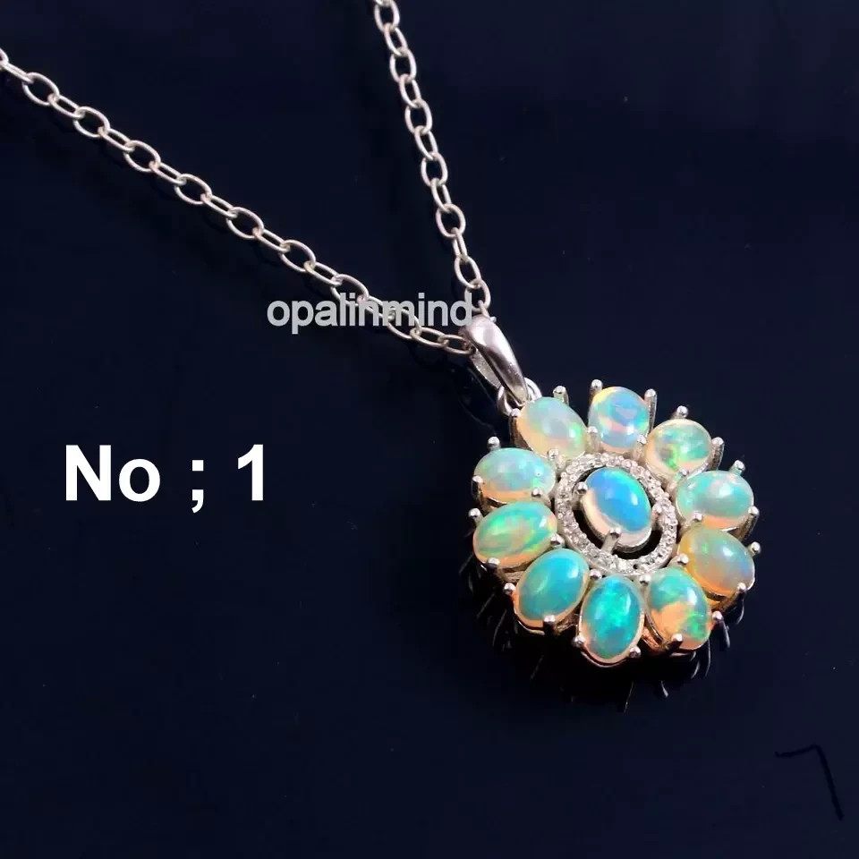 Natural opal cabochon necklace in 925 silver opal jewelry statement necklace
