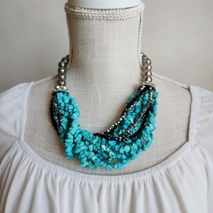 Vintage Multi-Strand Turquoise Chip Statement Necklace | 18–20″ Adjustable