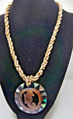 Inlaid carved Seahorse & Abalone Necklace on twisted strand beads